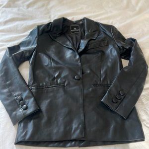 Trendy Oversize Faux Leather Blazer